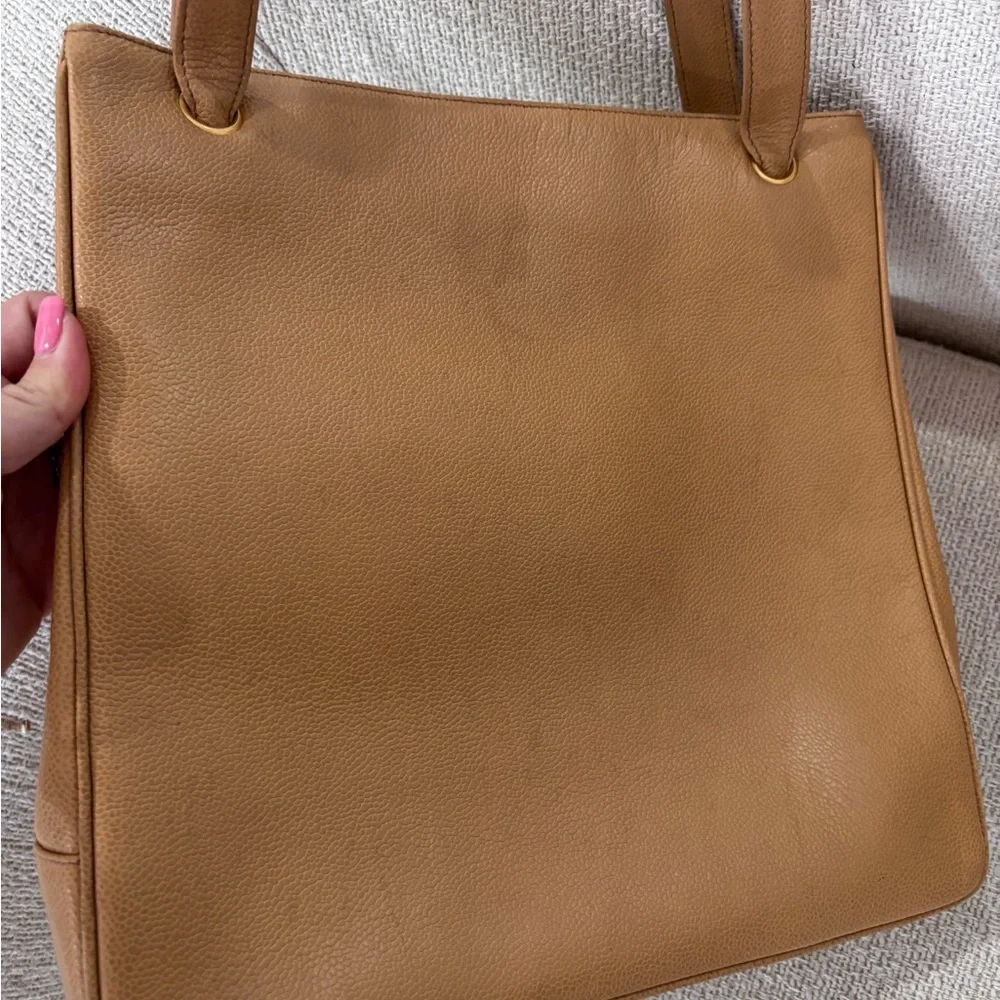 Authentic CHANEL brown caviar leather coco mark tote